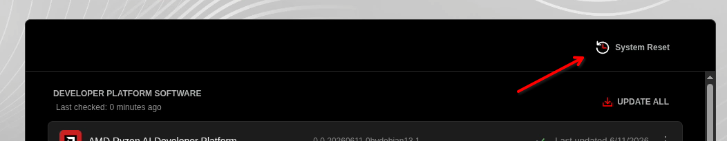 System Reset button in AI Developer Center