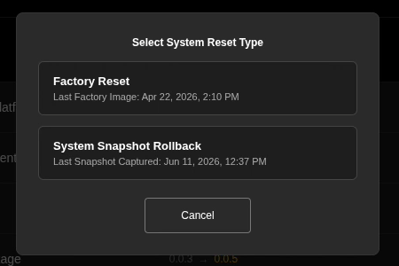 Select System Reset Type dialog