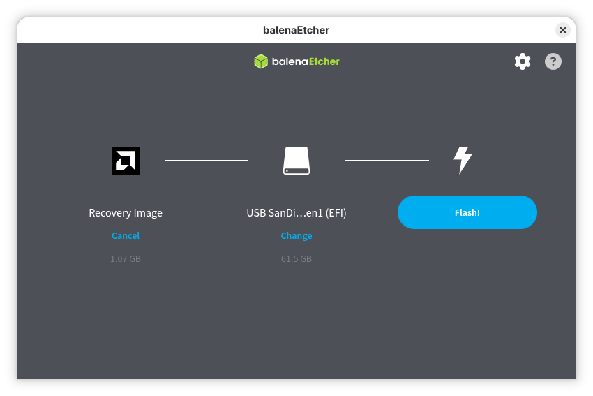 Balena Etcher ready to flash